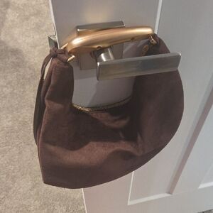 Brown Suede Shoulder Bag with Gold-Tone Hardware